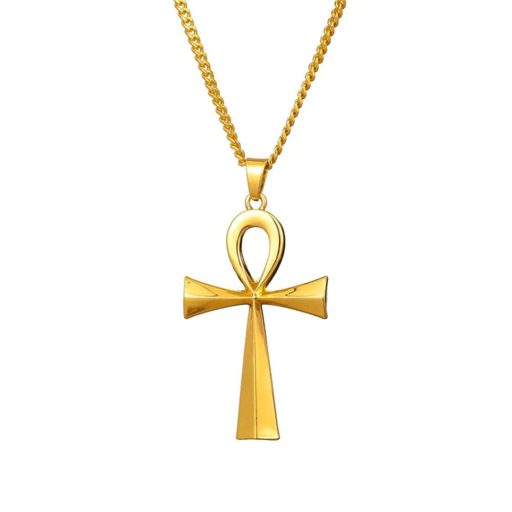 المعلقات الصليب عنخ المصري الذهب اللون الفولاذ المقاوم للصدأ مفتاح الحياة الهيروغليفية قلادة للنساء الرجال مصر مجوهرات هدية 2025