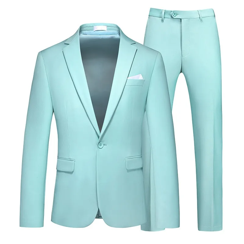 Foreign Trade Men's Clothing 2024 Men's Suit Two-piece Set with One Button Solid Color Hollow Out Foreign Trade Suit