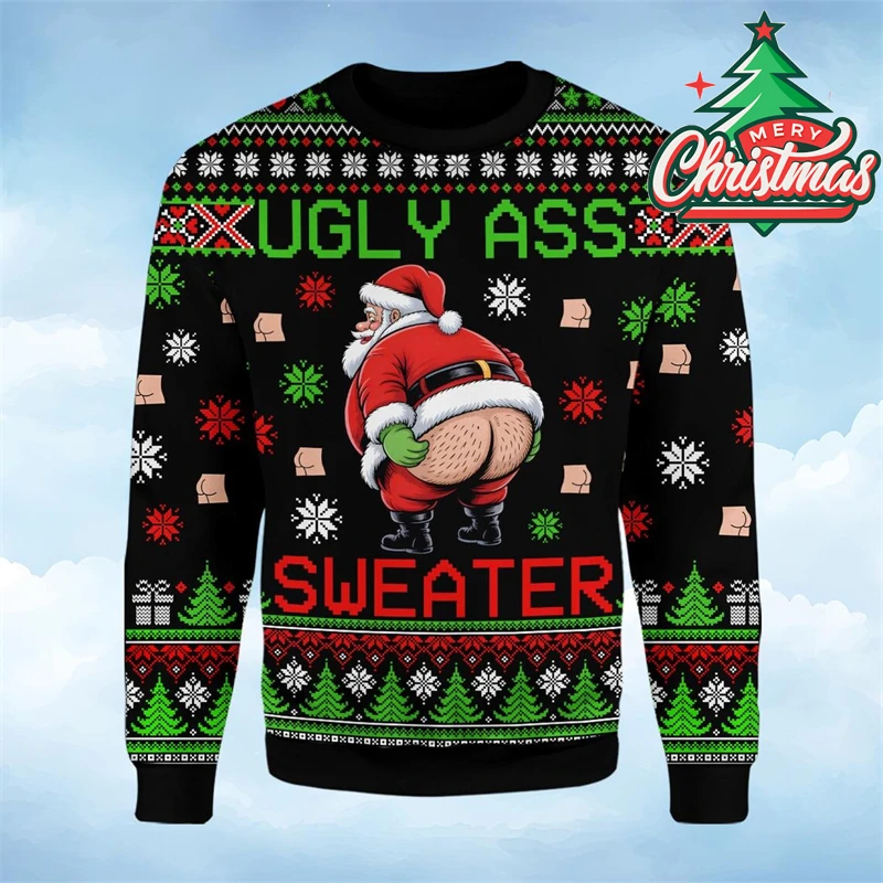 Новый юмор, забавный Санта-Клаус, задница, рождественский уродливый свитер для мужчин и женщин, пуловер с круглым вырезом, толстовка, рождественский подарок, свитер, уникальная одежда