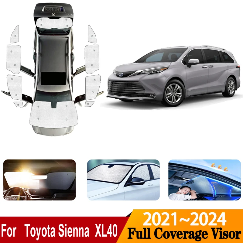 

For Toyota Sienna Accessories XL40 2021 2022 2023 2024 Anti-UV Car Sun Visors Sunscreen Window Sunshade Covers Car Accessories