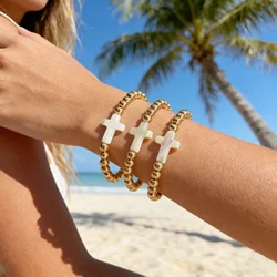 CCGOOD Christian Cross Bracelet for Women Fashion Boho Jewelry Gold Plated 18 K Beads Summer Bracelet Beaded Pulseras Mujer