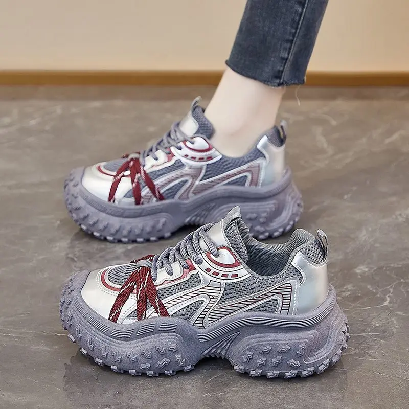 

​Women's 2025 Spring Chunky Dad Sneakers Thick Sole Mesh Breathable Height Increasing Casual Sports Shoes Korean Style​