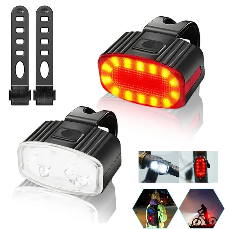 Bicycle Front Rear Light Set USB Charge Bike Waterproof Headlight Light MTB Cycling Taillight LED Lantern Bicycle Accessories