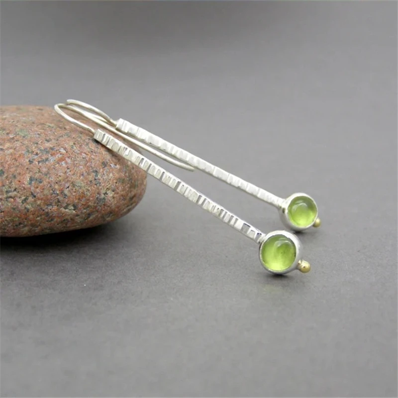 Exquisite Elegant Extra Long Metal Carving Pattern Hook Earrings Trendy Silver Color Inlaid Green Zircon Drop Earrings for Women