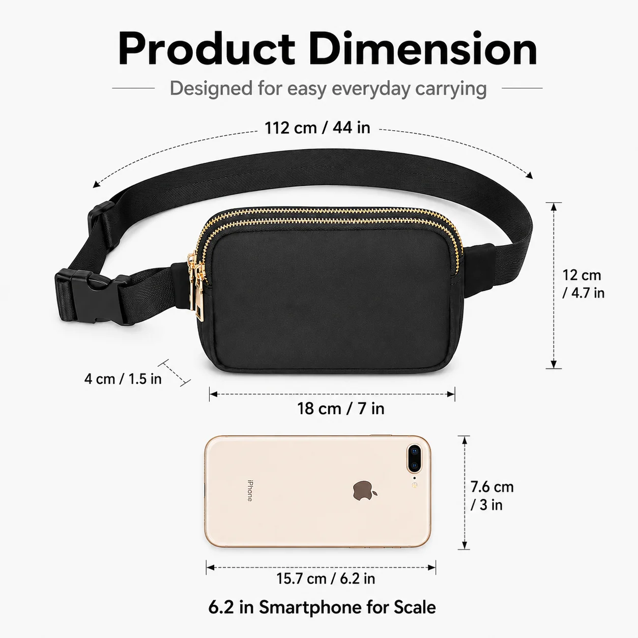 Outdoor Doppelreißverschluss-Hüfttasche Wandern Crossbody Reise-Bauchtasche Verstellbare Wasserdichte Kleine Tasche – Detail 2