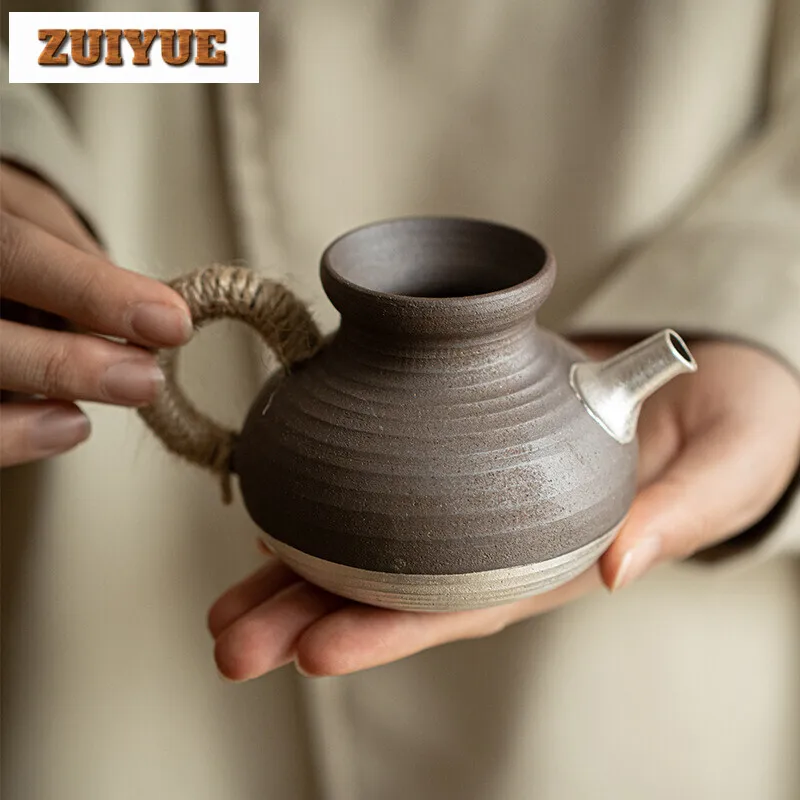 170ml Handmade Old Rock Mud Tea Pitcher Coarse Pottery Justice Cup Imitation Song Fair Cup Tea Splitting Japanese Kung Fu Teaset