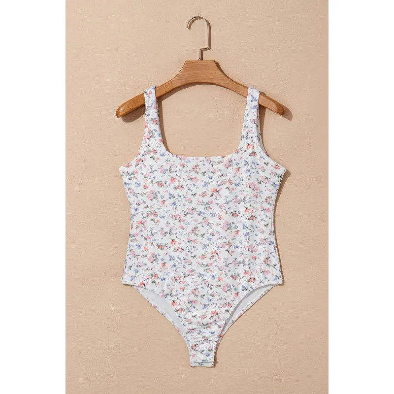 2025 Summer Plant Flower Printed Skinny Vest Bodysuits Women Square Neck Sleeveless Backless Slim Casual Spicy Girls Street Tees