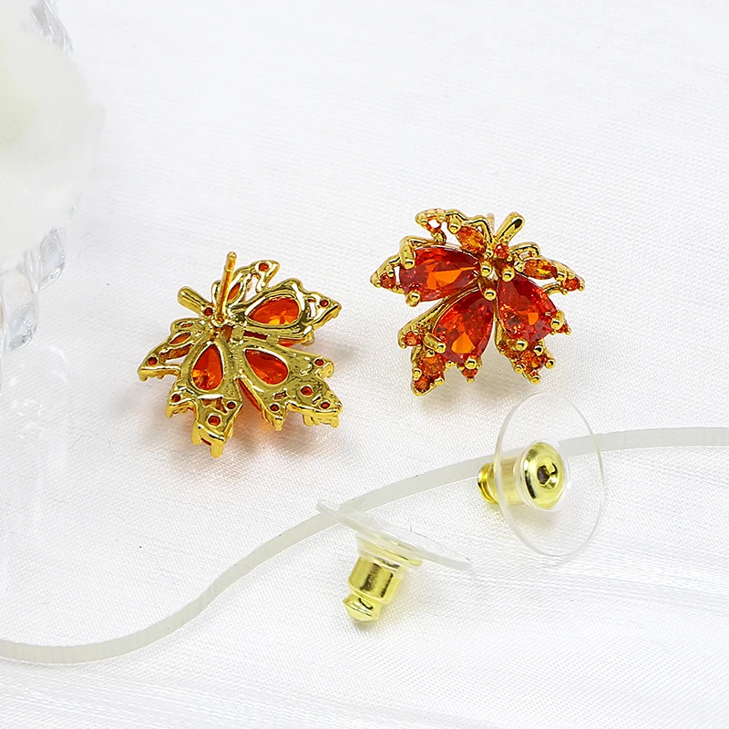 Red Maple Leaf Gemstone Necklace Earrings Fashionable, Exquisite, Elegant and Stylish Charm Earrings view 5
