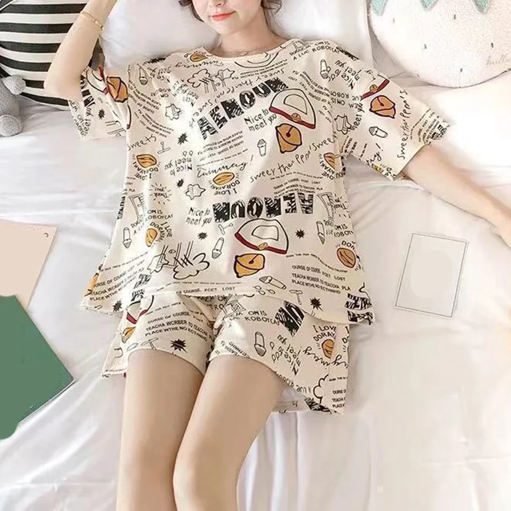 Womens Cute Printed Loose Pajamas Shorts Tops Two-piece Home Clothes Flirty Casuals Camis Top And Shorts Sets Loungewear