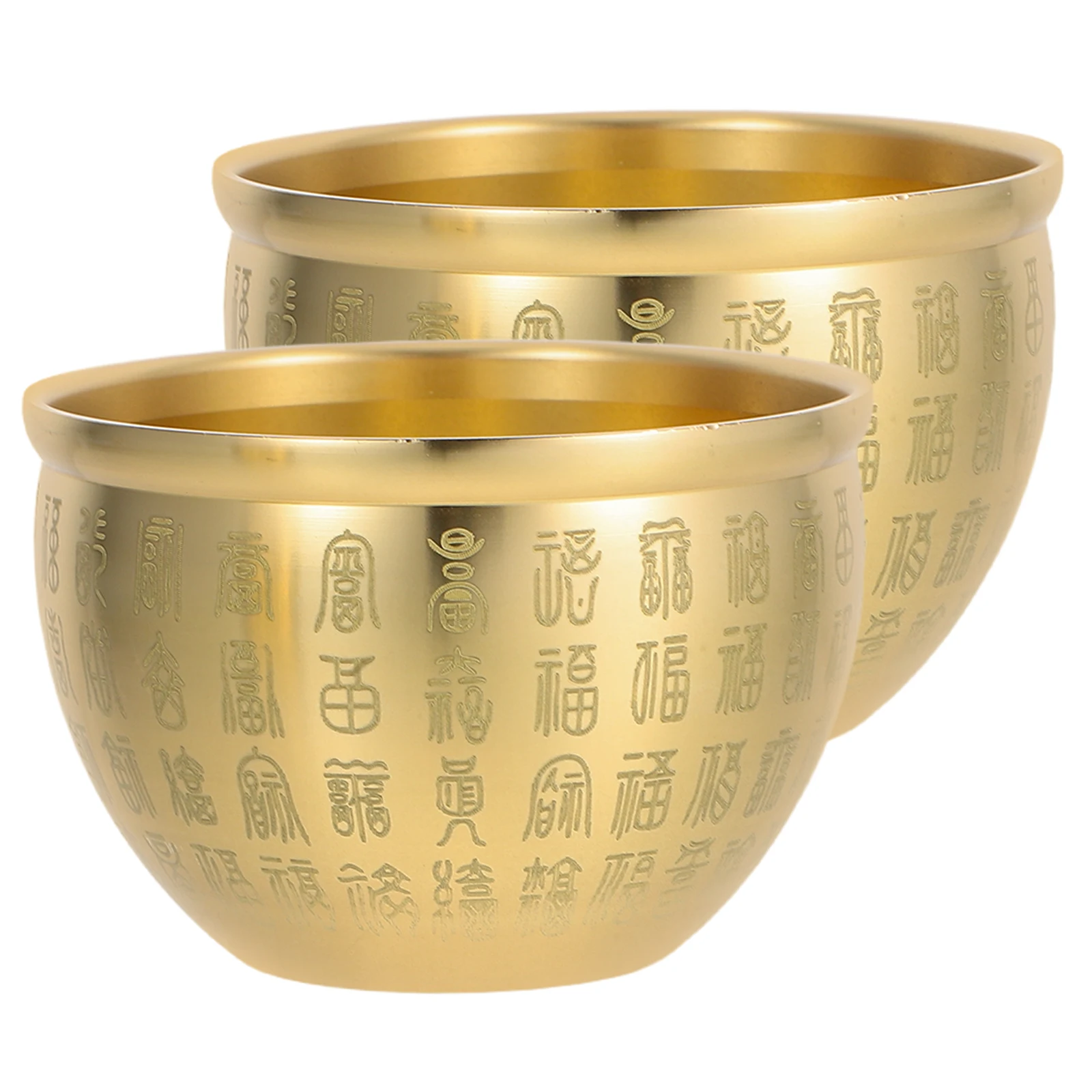 

2 Pcs Decorative Bowl Brass Treasure Copper Offering Desktop Bowls Golden Chinese Office