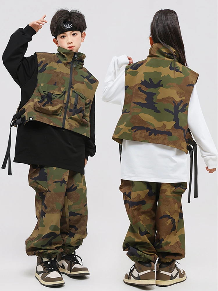 Kids Hip Hop Clothing Street Dance Costume Boys Camouflage Vest Pants Girls Stage Performance Clothes Rave Kpop Outfit BL12459