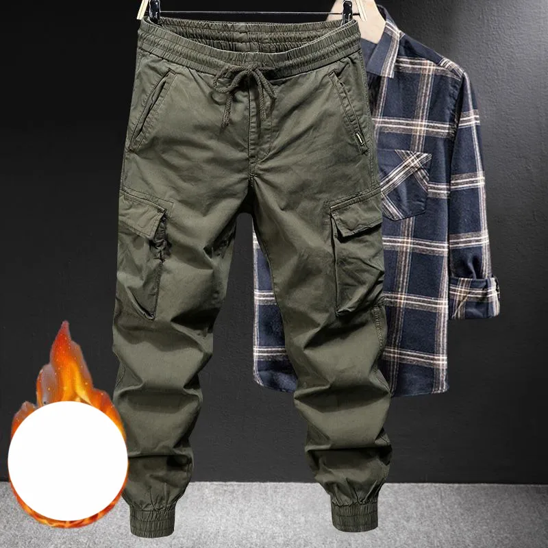 

Autumn Winter KPOP Fashion Style Harajuku Slim Fit Trousers Loose All Match Thick Sport Casual Pants Solid Pockets Cargo Pants