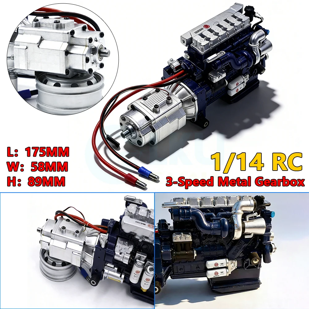 

1/14 Scale RC Tractor Dump Truck - All-Metal 3-Speed Gearbox Powertrain General Purpose Tamiya RC Model Toy Truck Parts