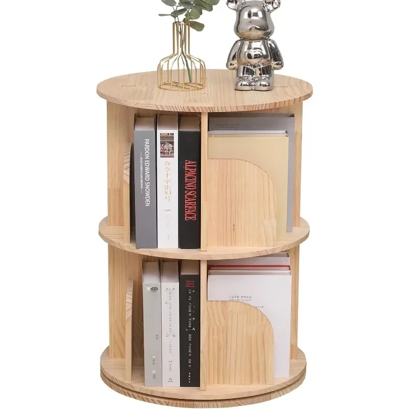 FDHUIJIA Rotating Bookshelf 360 Display Floor Standing Bookcase Storage Rack for Kids&Adults Solid Wood Book Shelf (2tier)