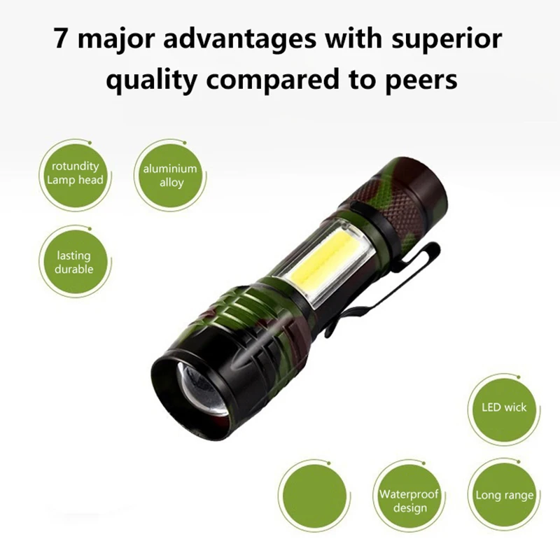 Mini Flashlight High Power USB Rechargeable Torch Ultra Light With Side Light Lantern Portable Hiking Camping LED Flashlight