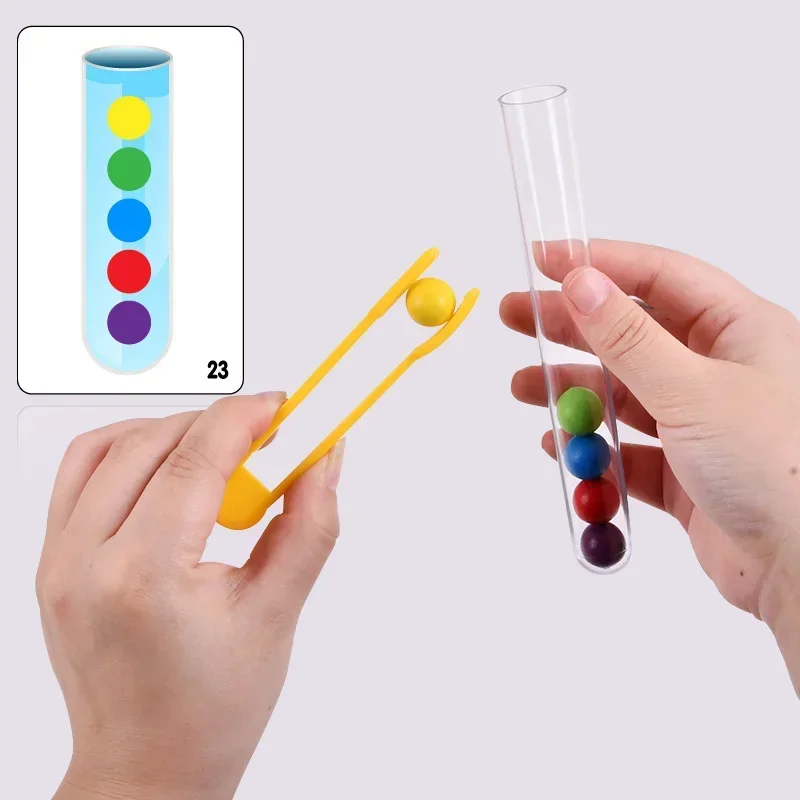 Clipe de contas de madeira conjunto de tubo de ensaio jogos montessori crianças brinquedo de treinamento de motor fino correspondência de cores brinquedo educacional precoce das crianças