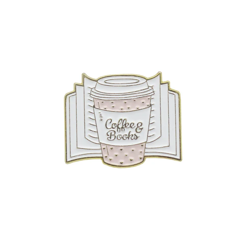 Creative Coffee Book Cup Brooch Literary Reading Accessory Cartoon Badge Hoodie Briefcase Pin Decoration Women's Gift