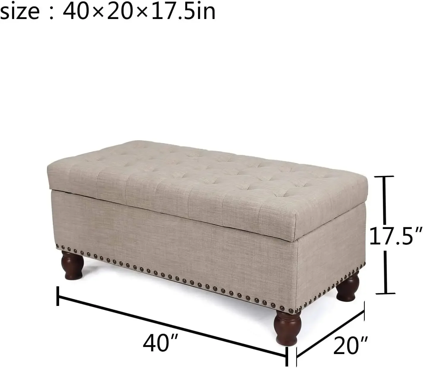 Tecido De Linho Retângulo Tufted Lift Top Armazenamento Otomano, Footstool com pernas de madeira maciça, Banco estofado