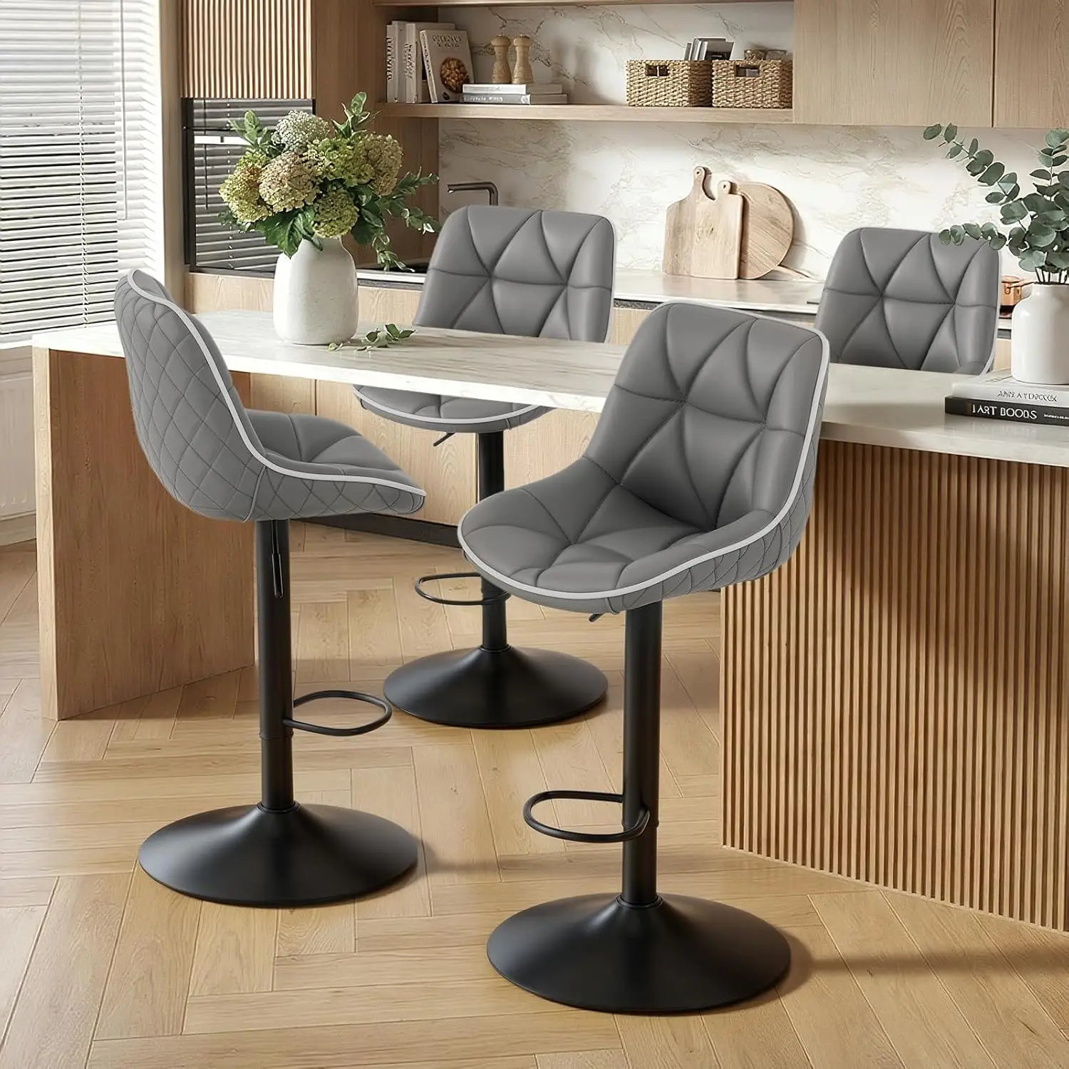 

Adjustable Swivel Counter Height Bar Stools 4pcs W/ Back Armless Upholstered Seat Kitchen Island Home Bar Grey Customized
