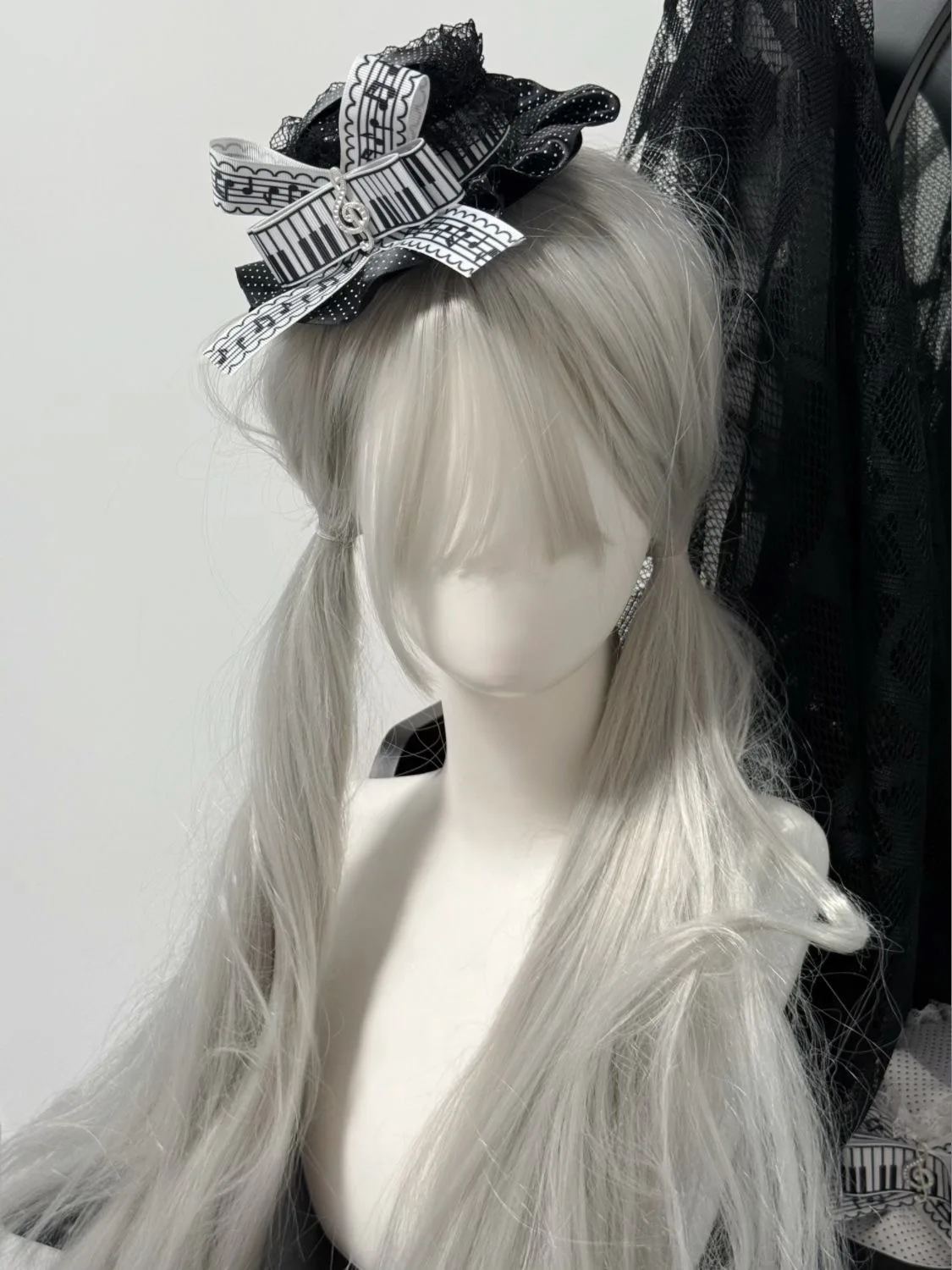 Y2K Original fait à la main gothique Piano clé Notes Lolita dentelle à pois Mini haut-de-forme pince à cheveux accessoire