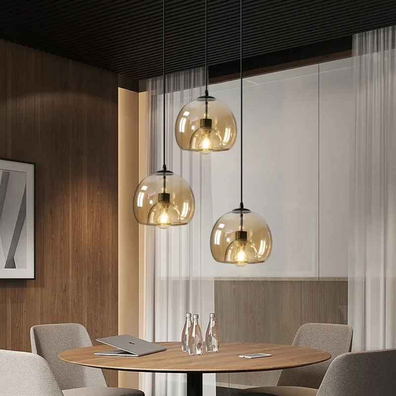 

British designer's creative lava chandelier with empty living room, dining room, loft staircase, duplex building light