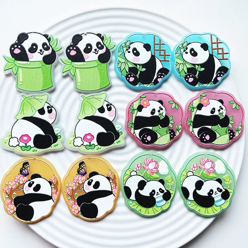 New style 50pcs/lot cartoon animals panda pattern print geometry acrylic beads diy jewelry earring/garment pendant accessory