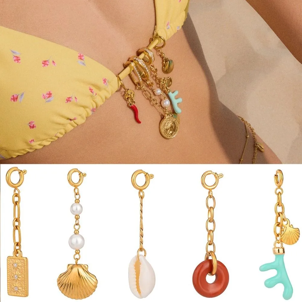 Fashion Stainless Steel Bikini Pendant Gold Shell Bikini Buckle Charms Ocean Series Body Chain Women