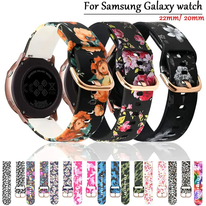 

20mm/22mm strap For Samsung Galaxy watch 4/6/5/5 pro/Classic Active 2 Printing Silicone bracelet For Amazfit GTR/GTS 4 mini band