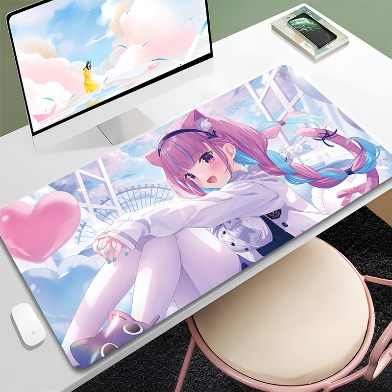 Minato Aqua Hololive Anime Mousepad Edge Locking Keyboard Desk Mat PC Game Cabinet Carpet Laptop Mouse Pad Kawaii Girl Table Mat