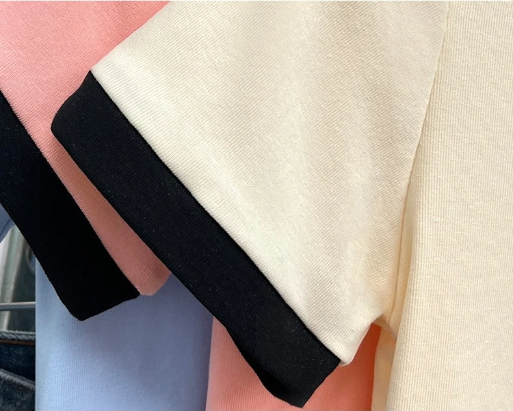 AOSSVIAO 2026 Frühling Sommer Damen Colorblock V-Ausschnitt Kurzarm Poloshirt Schickes Slim Fit Vielseitiges T-Shirt Sexy Crop Tops – Detail 9