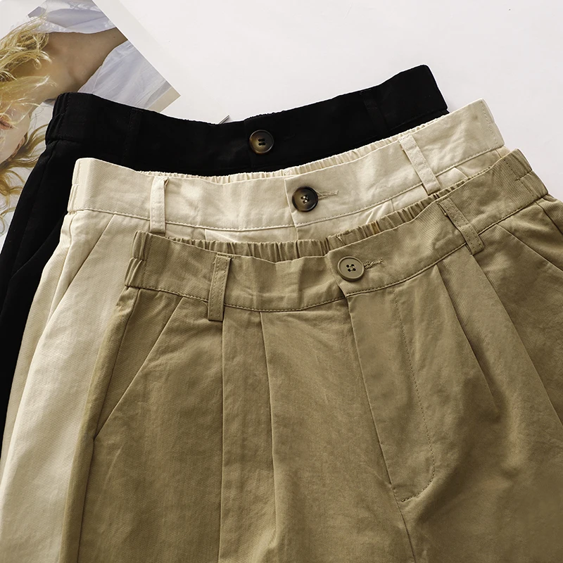 High Waist Cotton Linen A-Line Wide Leg Pants Women Summer Elastic Waist Design Casual Commute Versatile Loose Fit Shorts