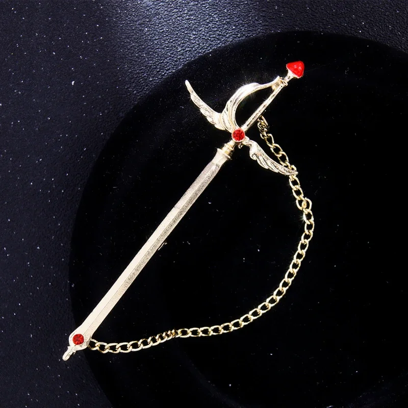 Retro Metal Sword Brooch Crystal Tassel Chain Lapel Pins Scarf Buckle Badge Fashion Brooches for Women and Men Accessories