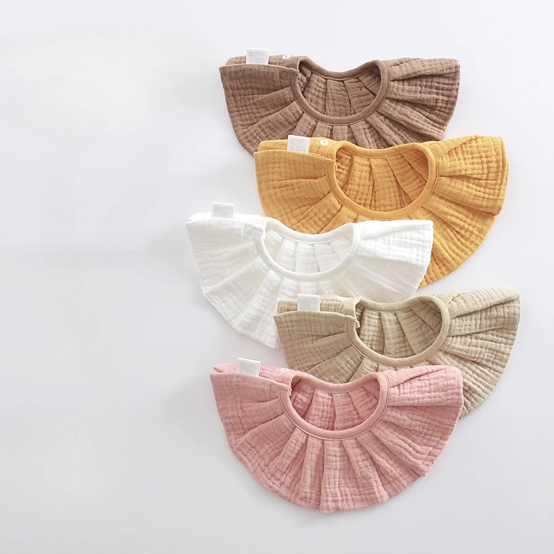 

4-Layer 100% Cotton Muslin Drool Bibs for 0-2 Years Baby-Safe Skin-Friendly Ruffle Bandana Bibs Ins Korean Style Burp Cloths
