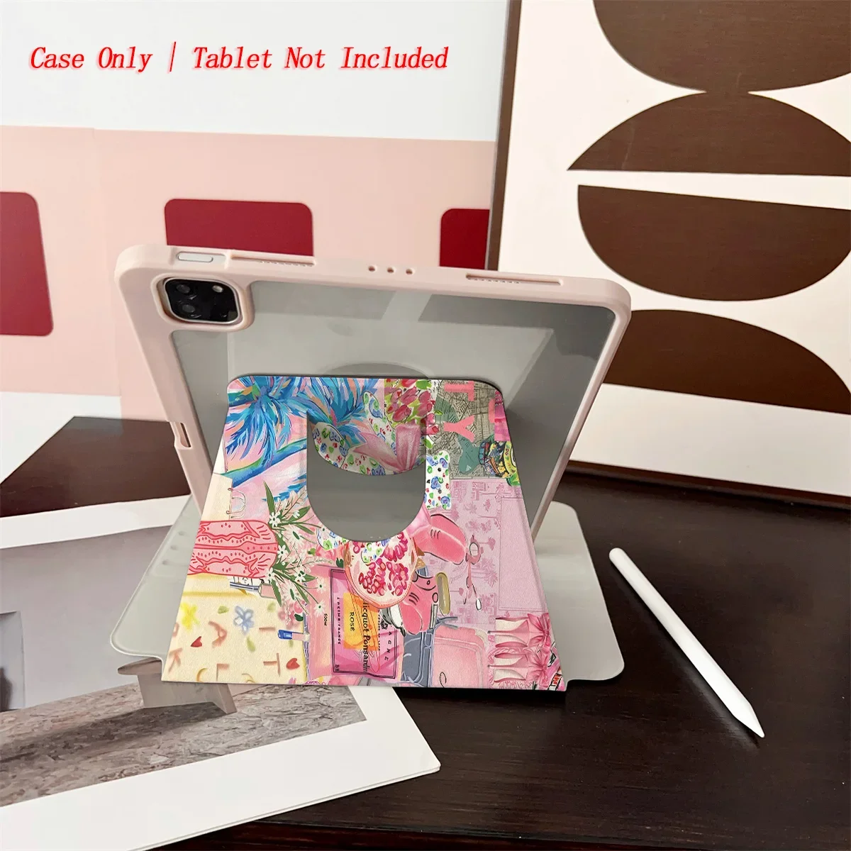 360 °   Custodia per iPad con supporto girevole ripiegabile per Apple - Antiurto e resistente all'usura - Stampa floreale rosa - Fit Pro/Air/Mini 2025