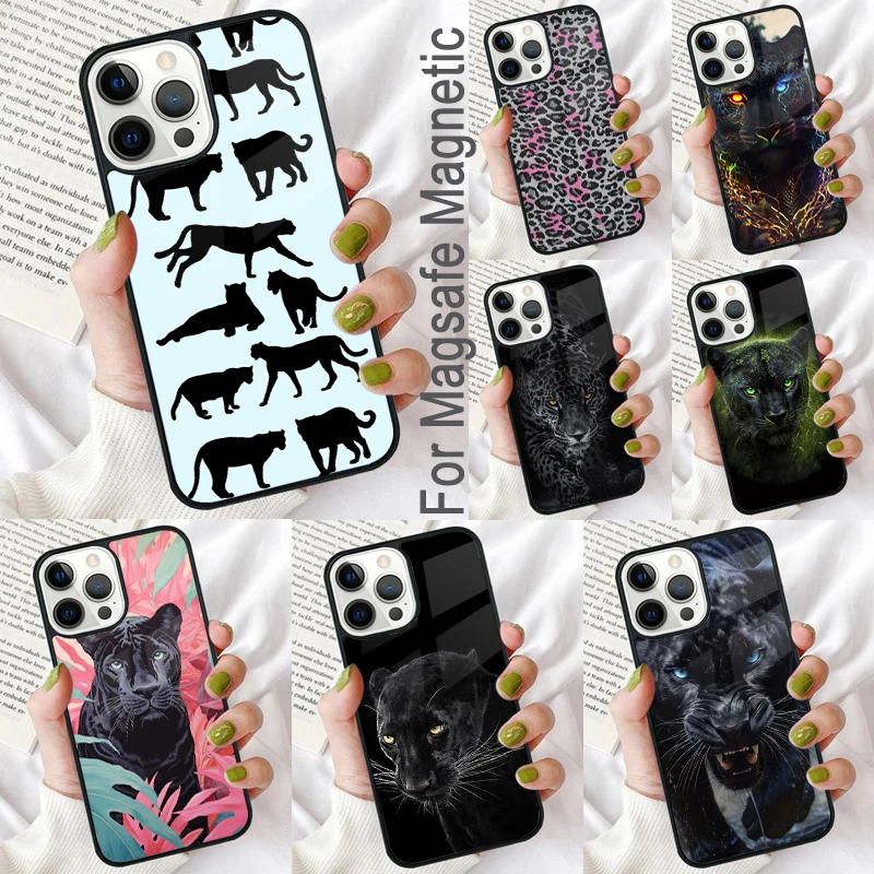 Cheetah Panther Magnetic Soft Phone Case for iPhone 16 Promax 15 Pro 13 14 Plus 11 12 Mini MagSafe Coque