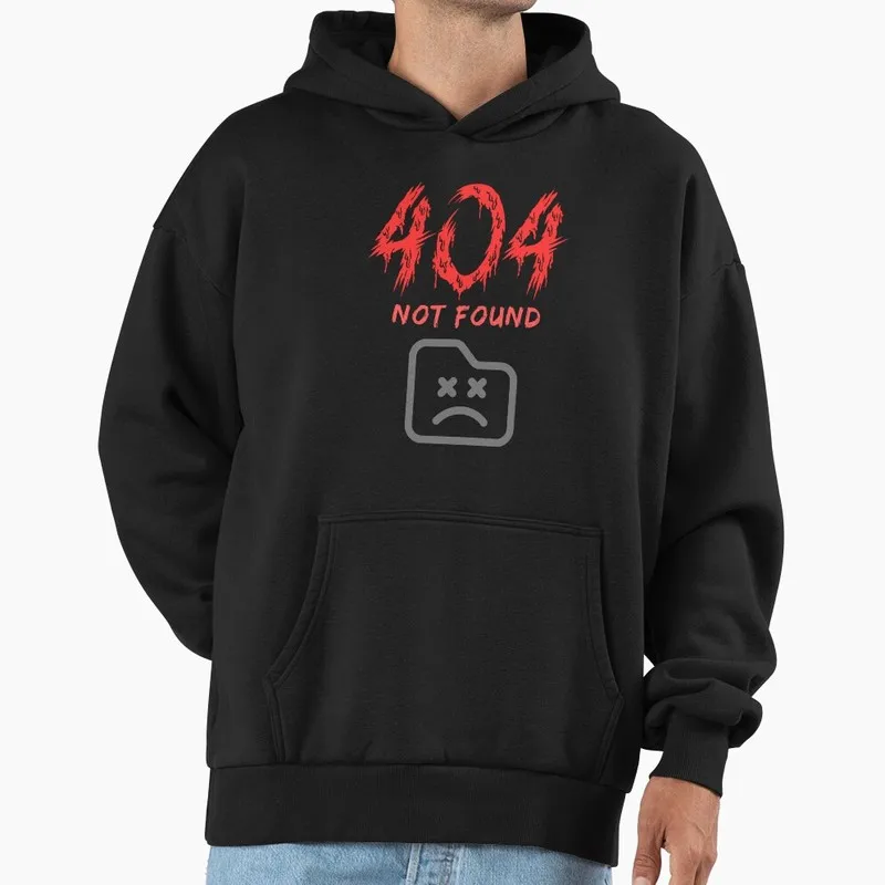 404 Not Found Graphic Hoodie Black Fleece Sweatshirt for Programmer Software Engineers Geek IT Developer Fan Gift Hooded