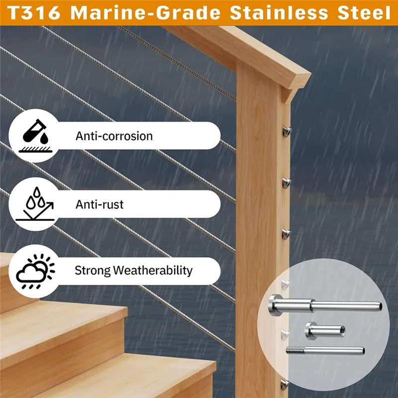 LNHF T316 Stainless Steel Invisible Cable Railing Kit- 20 Pack 1/8