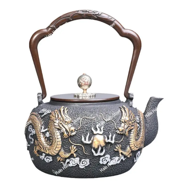 Double dragon bead iron pot Japanese cast iron teapot retro kettle