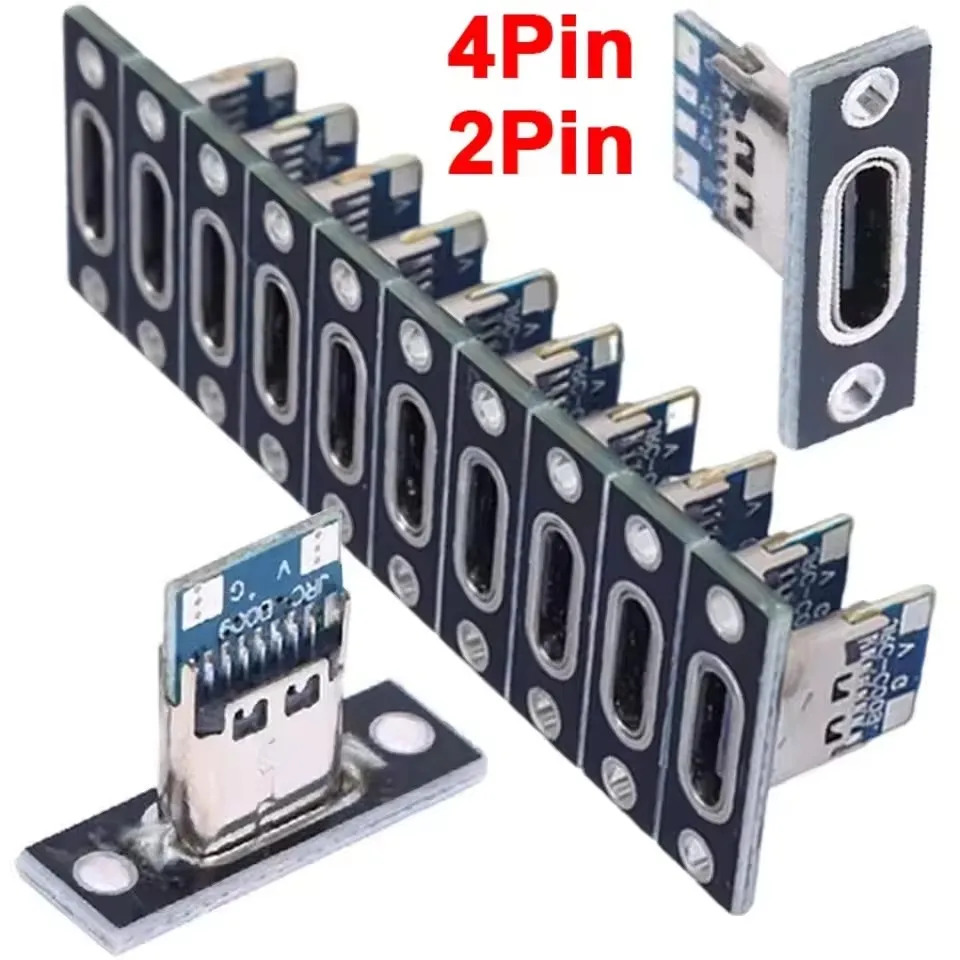 5/20Pcs USB Jack 3.1 Type-C 2Pin 4Pin Female Connector Jack Data Charging Port Small Electrical Charging Base with Fixing Plate