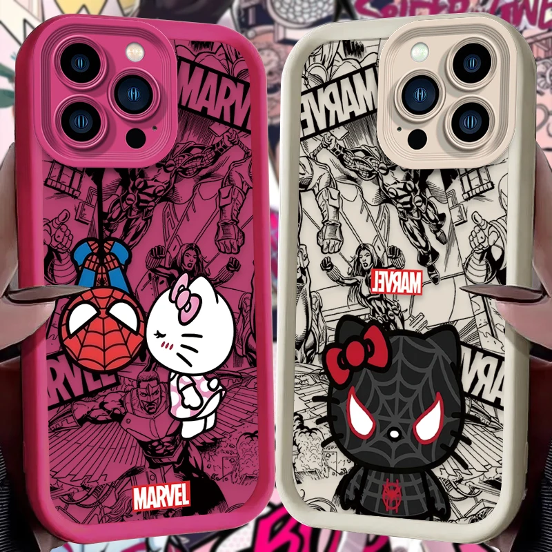 Hello Kitty Marvel Spider Man Case For iPhone 16 15 14 13 12 11 Pro Max X XS X S Max XR SE 2020 7 8 Plus Soft Silicone Cover