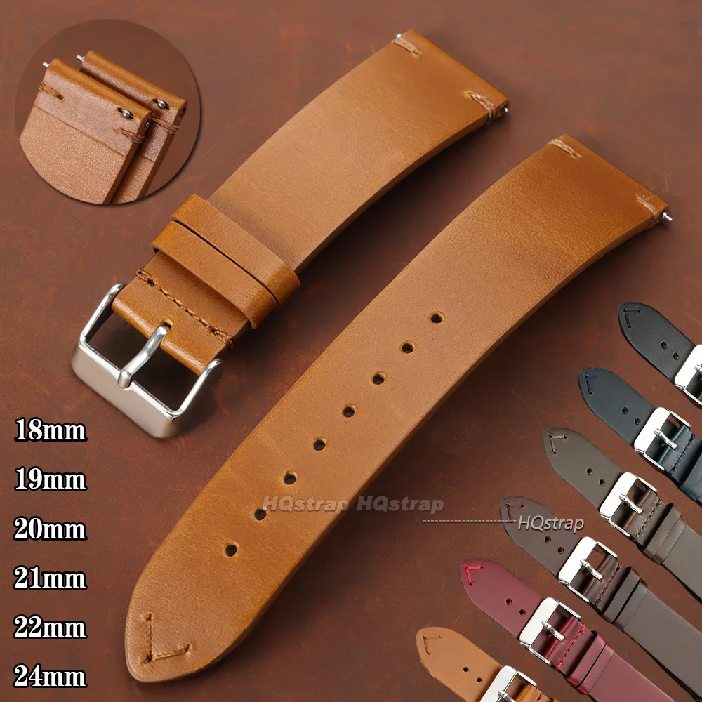 Oil Wax Leather Watch Band 18mm 19mm 20mm 21mm 22mm 24mm Universal Bracelet Quick Release Business  Men Woman Strap Accessories