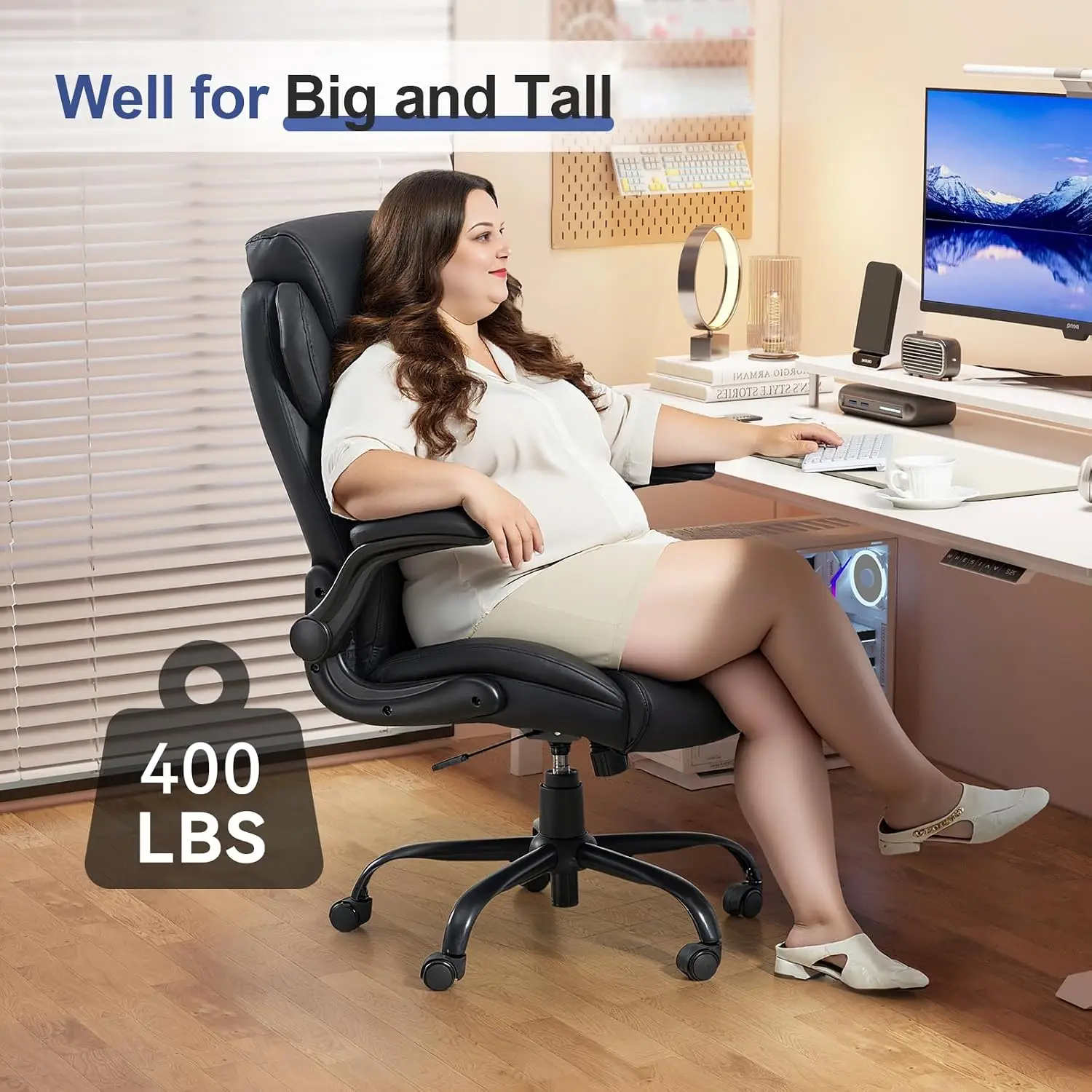 Heavy Duty High Back Leather Office Chair 400LBS Ergonomic Executive Computer Desk Seat, Customized