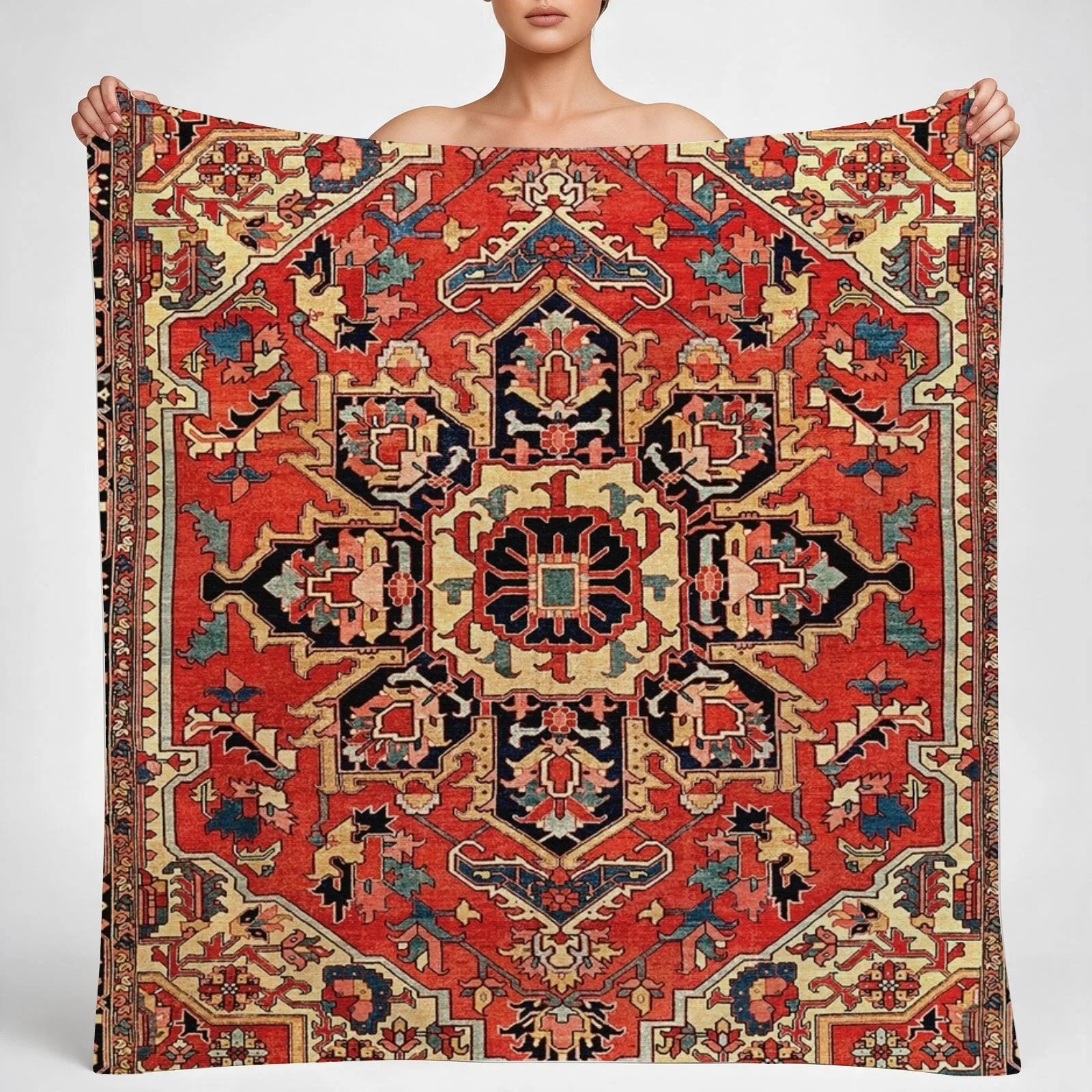 Serapi Antique Persian Carpet Print Throw Blanket couch cozy soft plush fuzzy picnic outdoor blanket