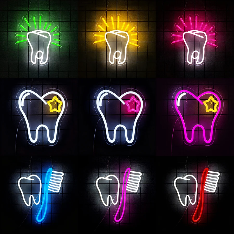Tooth Neon Sign for Wall Decor,Dental Office Light Dentist Accessories Decoration,LED Sign Neon Sign Smile Wall Art,USB Powered