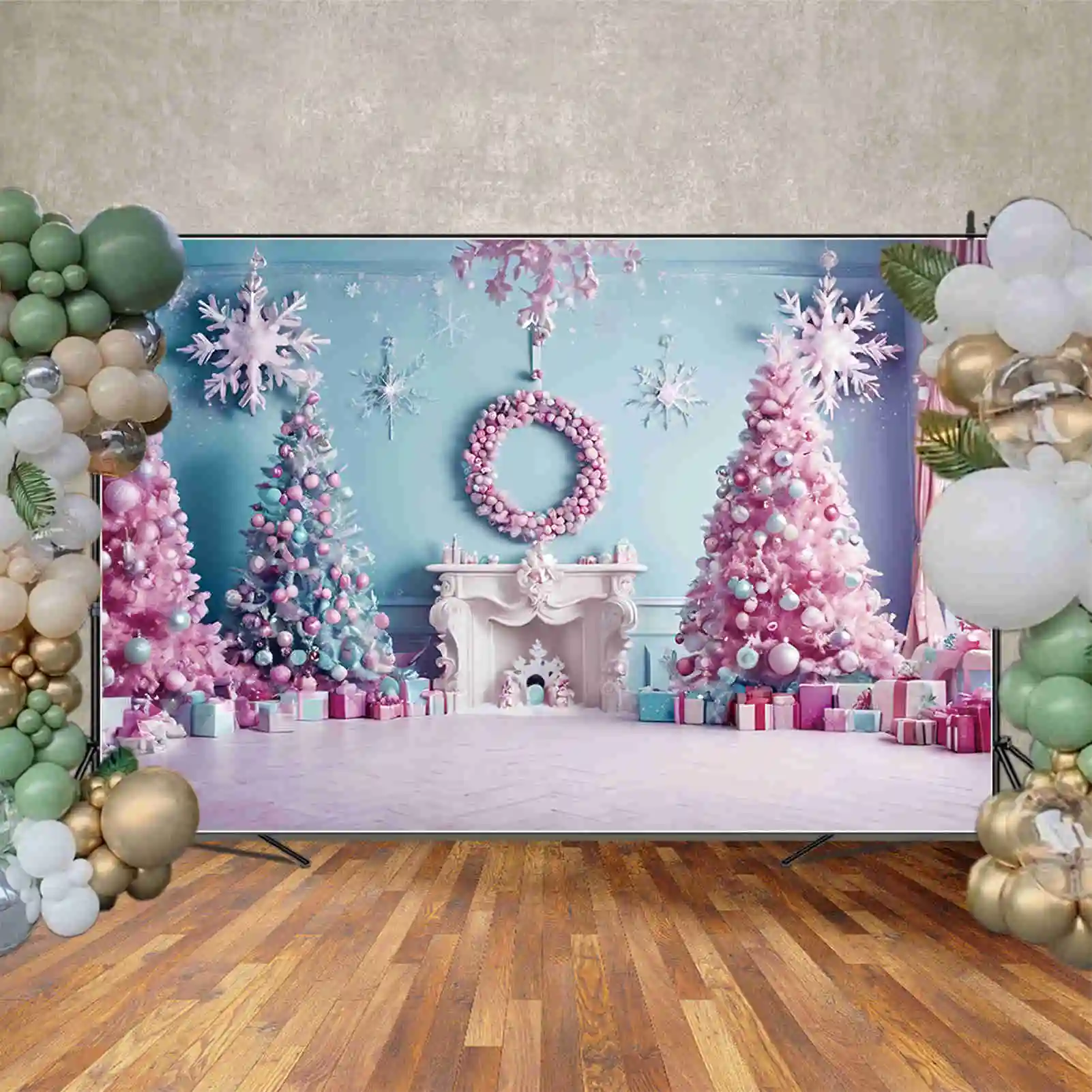 MOON.QG Christmas Pine Tree Christmas Tree Backdrops Gift Children Vintage Living Room Backgrounds Party Photocall Accessories
