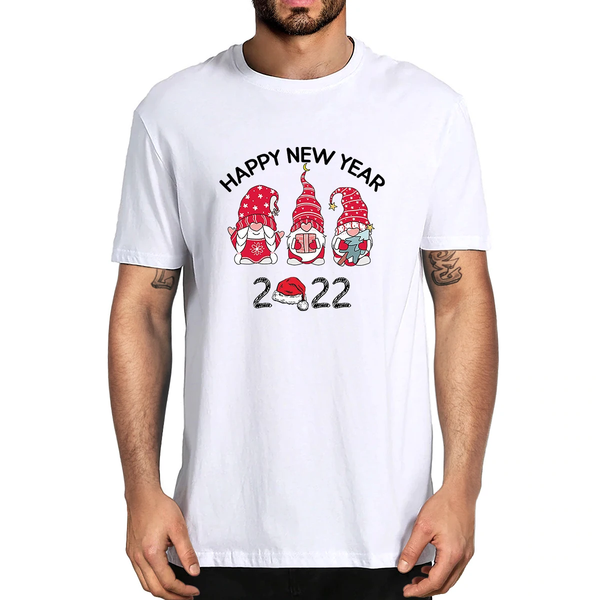 100% Cotton Happy New Year 2022 Merry Christmas Gnomes Men's Novelty T-Shirt Women Casual Streetwear Harajuku Top Tee Oversize