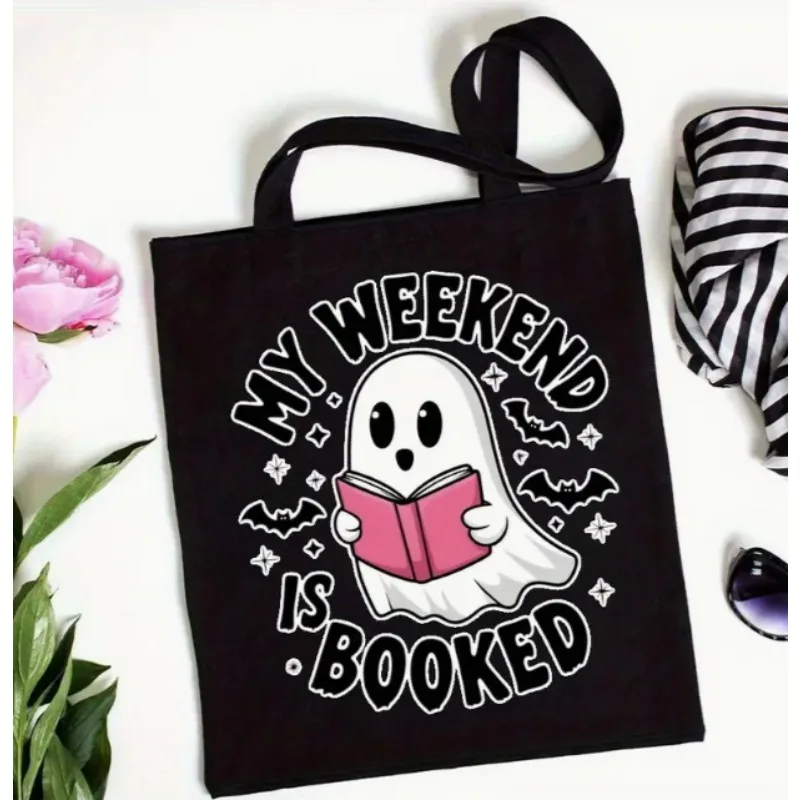 

Halloween Book Enthusiast Handbag Funny Reading Pattern "My Weekend Is Booked" Women's Open Shoulder Backpack Book Collectors