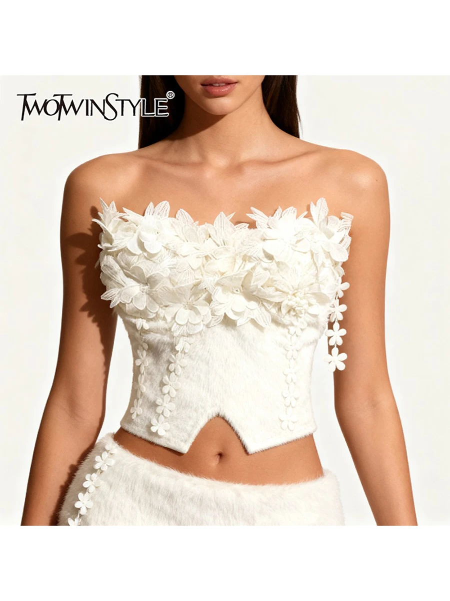 

TWOTWINSTYLE однотонные утягивающие элегантные жилеты с 3D цветами для женщин без бретелек без рукавов лоскутный флокированный жилет женский новый