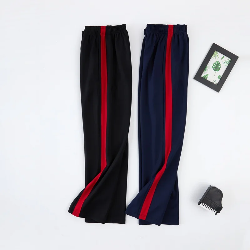 Pantalones Deportivos Holgados para Estudiantes de Secundaria y Preparatoria en Azul Rey con Rayas Rojas, Pantalones de Unifo...