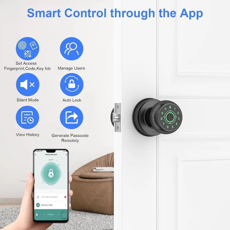 Fingerprint Door Lock-Smart Door Knob with Passcode Keypad-Finger Print Door Knob, App Control，Auto Lock，Privacy